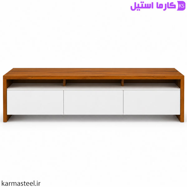 میز تلویزیون مدل درسا رنگ سفید و رنگ چوب با بکگراند سفید