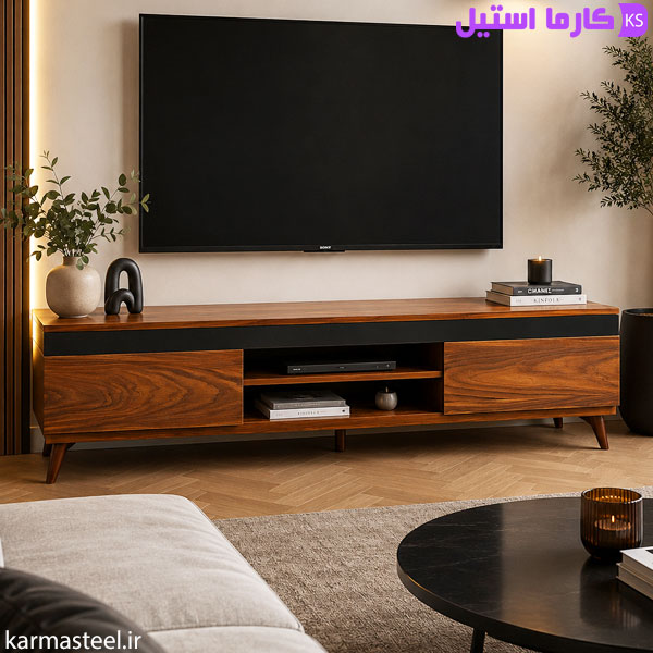 میز تلویزیون مدل السا رنگ چوب در محیط خانه