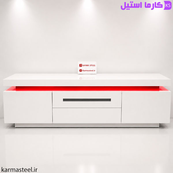 میز تلویزیون مدل نیوان سفید رنگ با نور مخفی قرمز