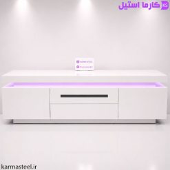 میز تلویزیون مدل نیوان سفید رنگ با نور مخفی بنفش