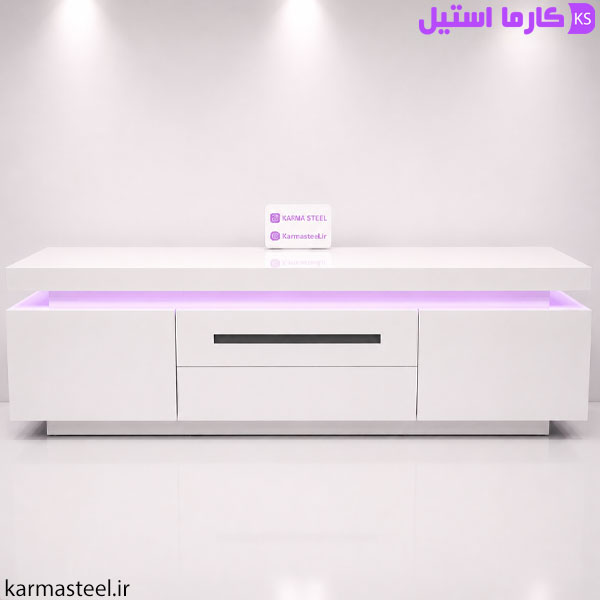 میز تلویزیون مدل نیوان سفید رنگ با نور مخفی بنفش