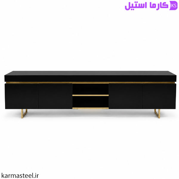میز تلویزیون مدل شینا با هایگلاس مشکی و استیل طلایی