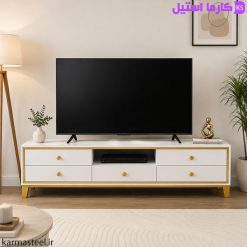 میز تلویزیون مدل زبرا سفید با tv